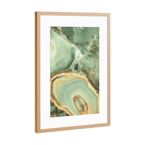 Poster mit Rahmen Kupfer "Green Agate" artboxONE - Natur,Abstrakt,Marmor - Green,Gold,Marbòe,Stone,Precious,Agate,Mineral,Abstract,Abstrakt,Marmor