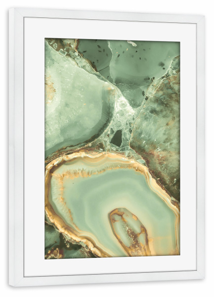 Poster mit Rahmen weiß "Green Agate" artboxONE - Natur,Abstrakt,Marmor - Green,Gold,Marbòe,Stone,Precious,Agate,Mineral,Abstract,Abstrakt,Marmor