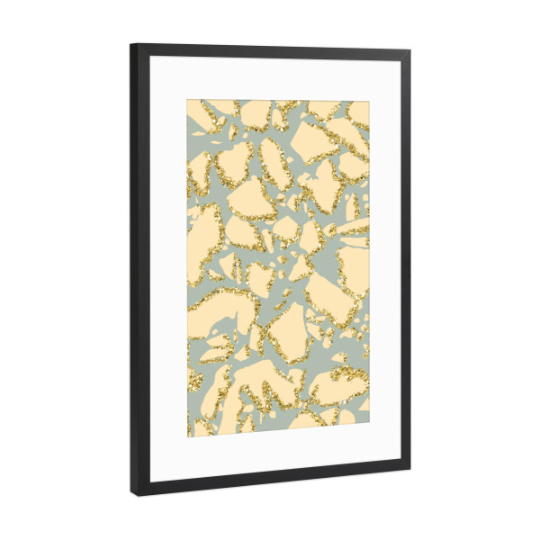 Poster mit Rahmen Schwarz (Metallic) "Grey And Yellow Terrazzo Pattern" artboxONE - Abstrakt,Geometrie,Fashion,Festivals