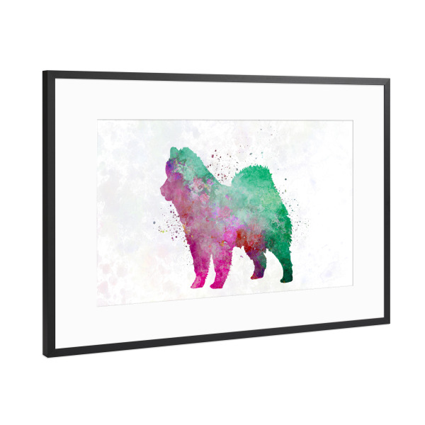 Poster mit Rahmen Schwarz (Metallic) "Eurasian dog in watercolor" artboxONE - Tiere,Abstrakt