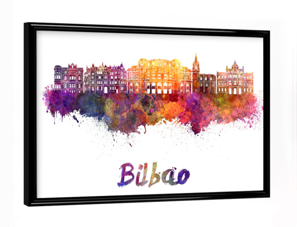 Poster mit schwarzem Rahmen "BILBAO skyline in watercolor-b" artboxONE - Städte,Reise,Abstrakt,Architektur