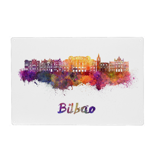 Metall Poster "BILBAO skyline in watercolor-b" artboxONE - Städte,Reise,Abstrakt,Architektur