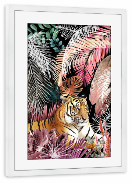 Poster mit Rahmen weiß "Night Jungle Tiger" artboxONE - Natur,Tiere