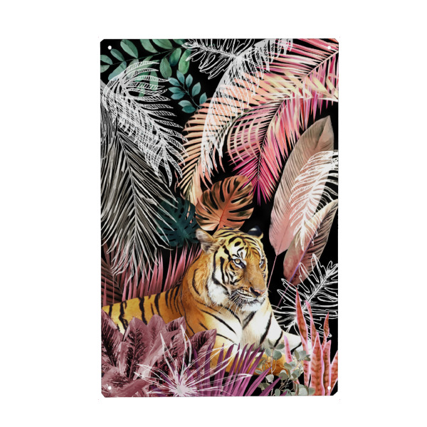 Holzbild "Night Jungle Tiger" artboxONE - Natur,Tiere - Safari,Leopard,Tropisch,Laub,Palme,Im freien,Stufe,Tier,Tiger,Natur,Natur,Dschungel