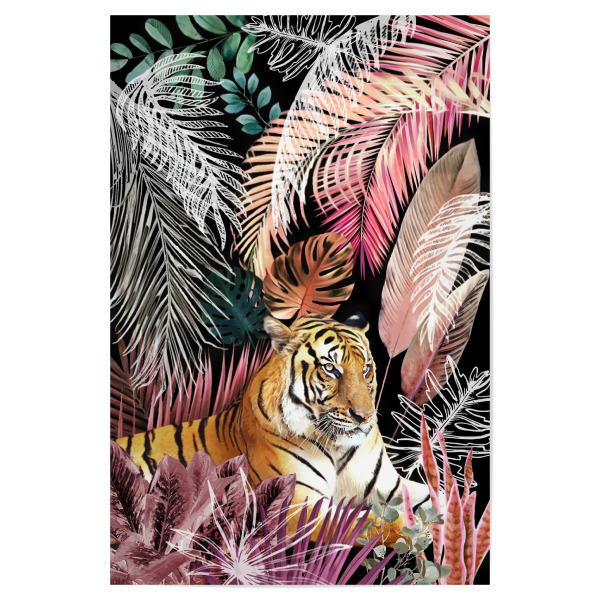 Poster 30x20 cm "Night Jungle Tiger" artboxONE - Natur,Tiere - Safari,Leopard,Tropisch,Laub,Palme,Im freien,Stufe,Tier,Tiger,Natur,Natur,Dschungel