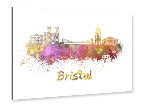 Alu-Dibond "BRISTOL skyline in watercolor-b" 30x20 cm artboxONE