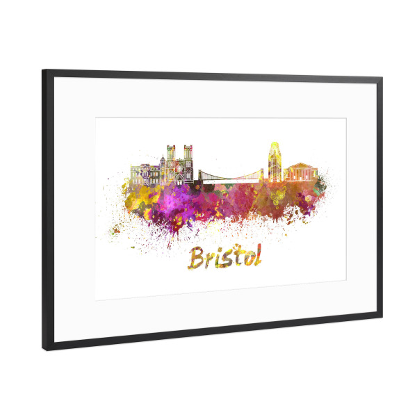 Poster mit Rahmen Schwarz (Metallic) "BRISTOL skyline in watercolor-b" artboxONE - Städte,Reise,Abstrakt,Architektur