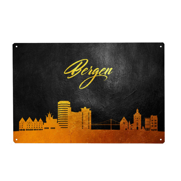Metall Poster "Bergen Norway Gold Skyline" artboxONE - Städte - Norway,Gold,Skyline,Stadt,City,Norwegen - Blechschild
