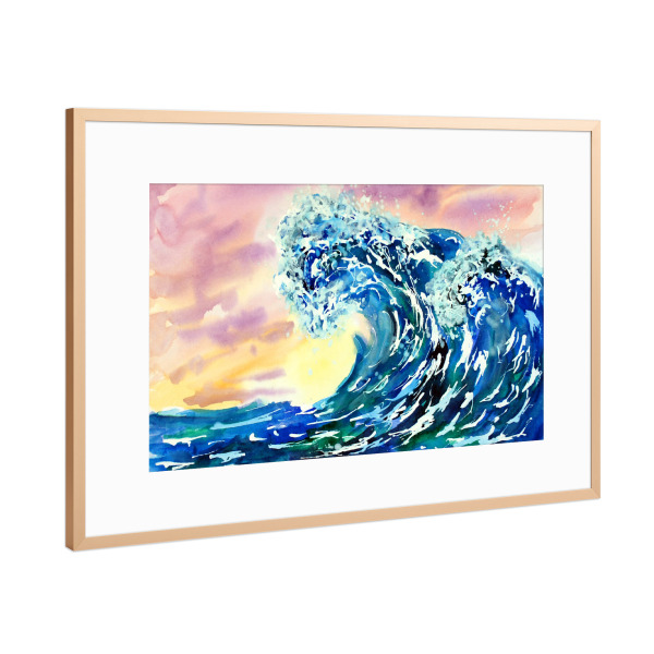 Poster mit Rahmen Kupfer "Große Wellen vor Sonnenuntergang" artboxONE - Natur,Unterwasser