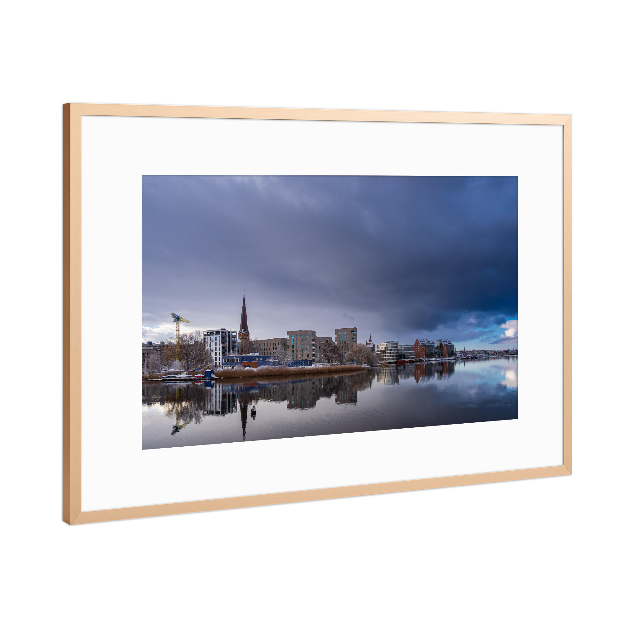 Poster mit Rahmen Kupfer "Warnow, Rostock und Wolken" artboxONE - Natur,Reise,Architektur,Städte / Weitere