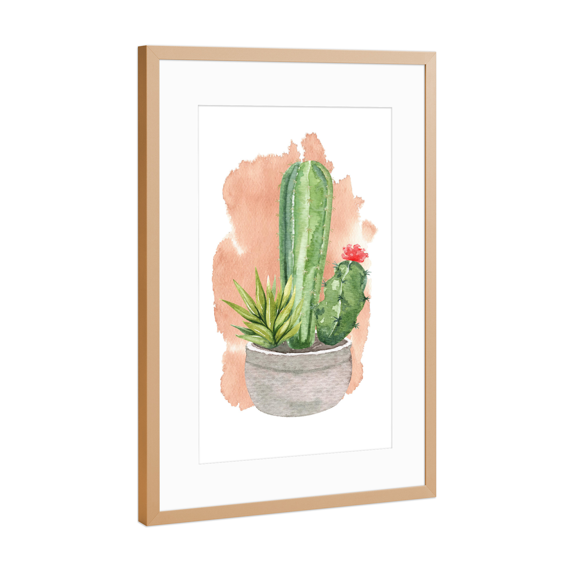 Poster mit Rahmen Kupfer "Kakteen im Steintopf mit Blüte" artboxONE - Natur,Floral - Kaktus,Blume,Topf,Stein,Blühen,Pflanze,Plant,Cacteen