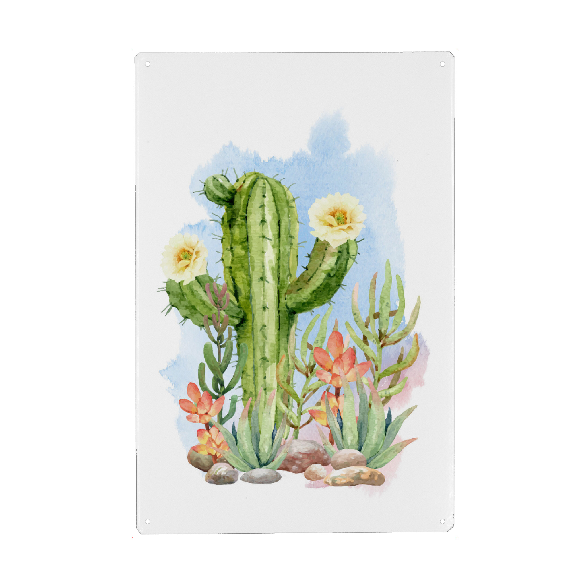 Holzbild "Blühender Kaktus und Sukkulenten" artboxONE - Natur,Floral - Kaktus,Sukkulente,Blume,Blüte,Blühen,Stein,Stachel,Cacteen,Flower,Plant
