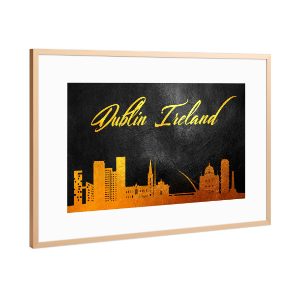 Poster mit Rahmen Kupfer "Dublin Ireland Gold Skyline" artboxONE - Städte - Gold,Skyline,Dublin,Ireland,City,Stadt,Irland