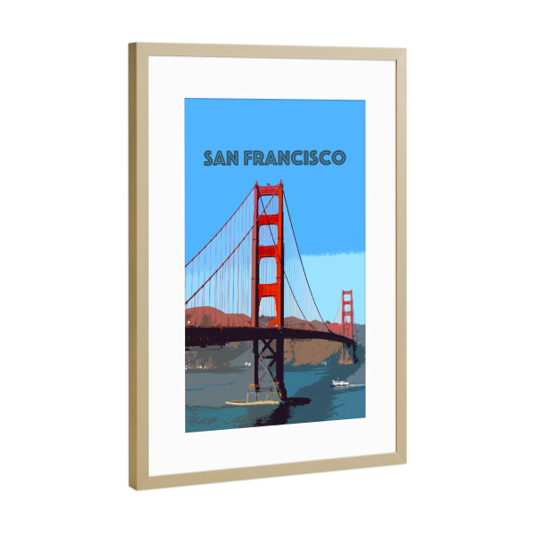Poster mit Rahmen Gold "San Francisco Bucht und Brücke" artboxONE - Reise,Reise / Länder