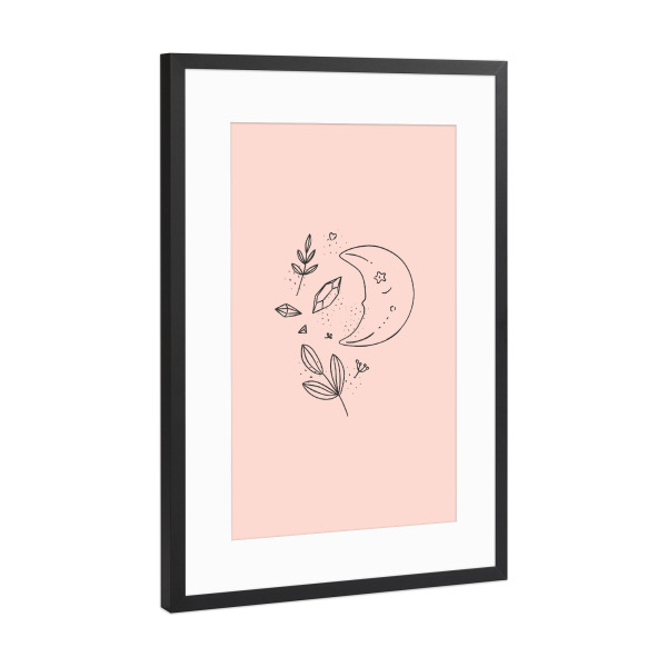 Poster mit Rahmen Schwarz (Metallic) "Floral art style moon pink" artboxONE - Natur,Floral