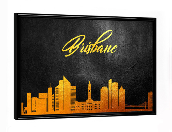 Poster mit schwarzem Rahmen "Brisbane Australia Gold Skyline" artboxONE - Städte - Gold,Skyline,Brisbane,Australia,Australien,City,Stadt