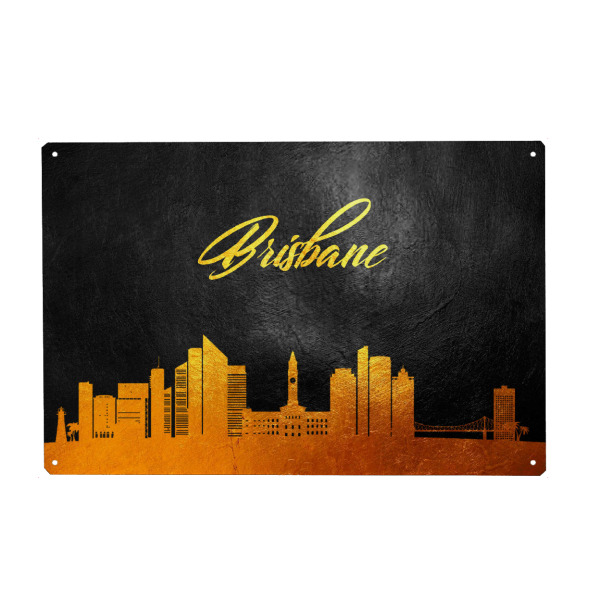 Metall Poster "Brisbane Australia Gold Skyline" artboxONE - Städte - Gold,Skyline,Brisbane,Australia,Australien,City,Stadt - Blechschild