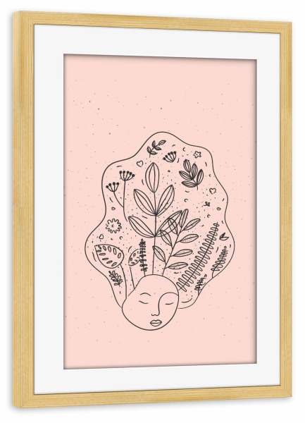 Poster mit Rahmen kiefer "Floral art style woman head pink" artboxONE - Natur,Menschen