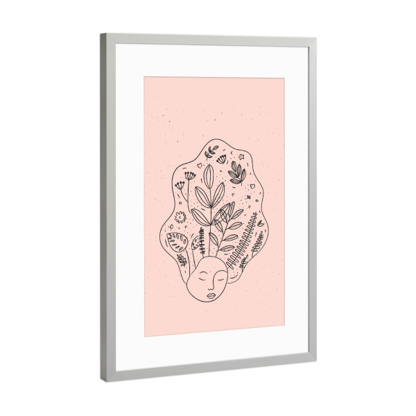 Poster mit Rahmen Silber "Floral art style woman head pink" artboxONE - Natur,Menschen
