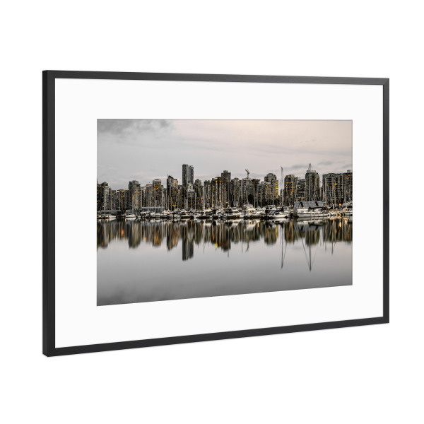 Poster mit Rahmen Schwarz (Metallic) "Vancouver Skyline" artboxONE - Städte,Architektur