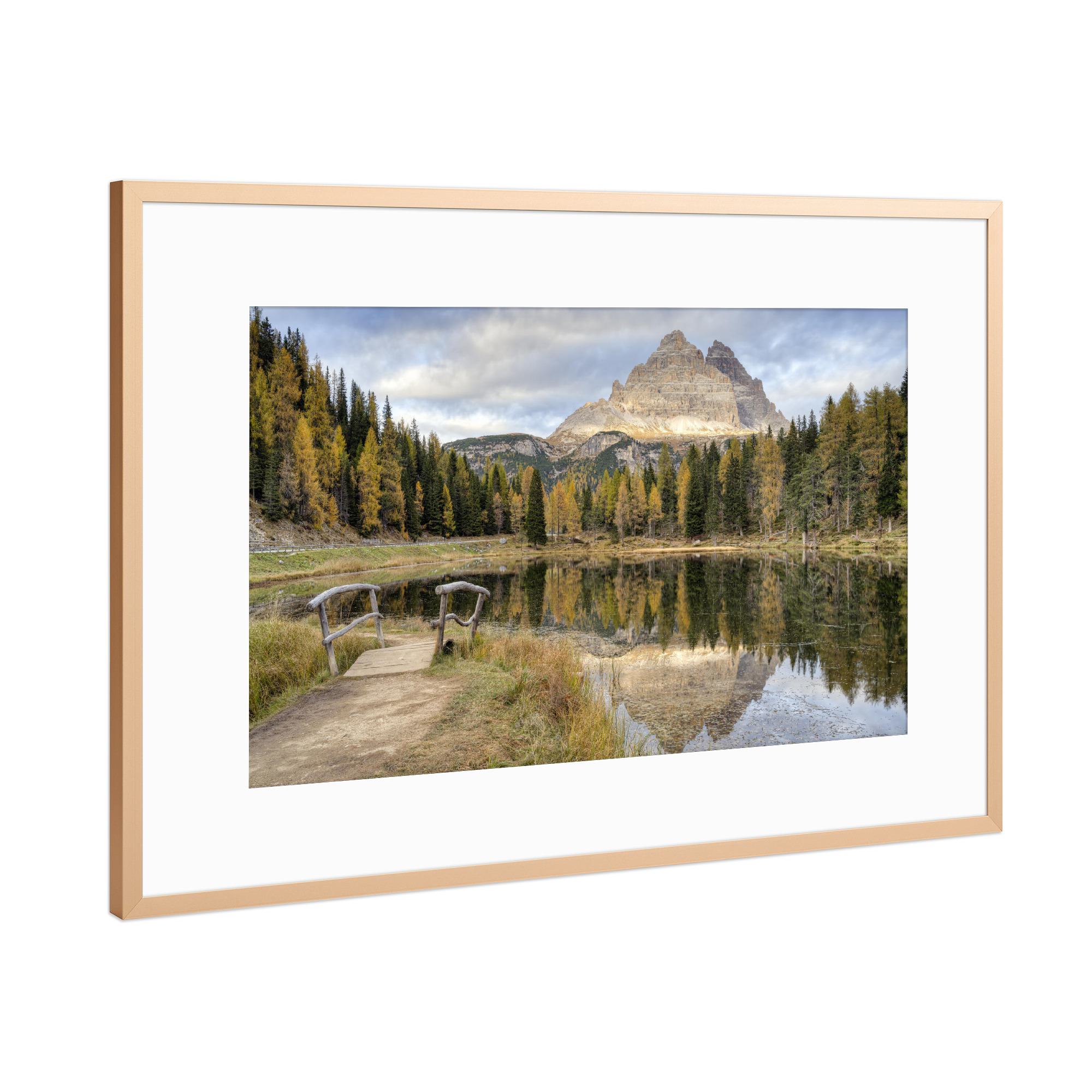 Poster mit Rahmen Kupfer "Lago d'Antorno in den Dolomiten" artboxONE - Natur,Reise,Reise / Länder