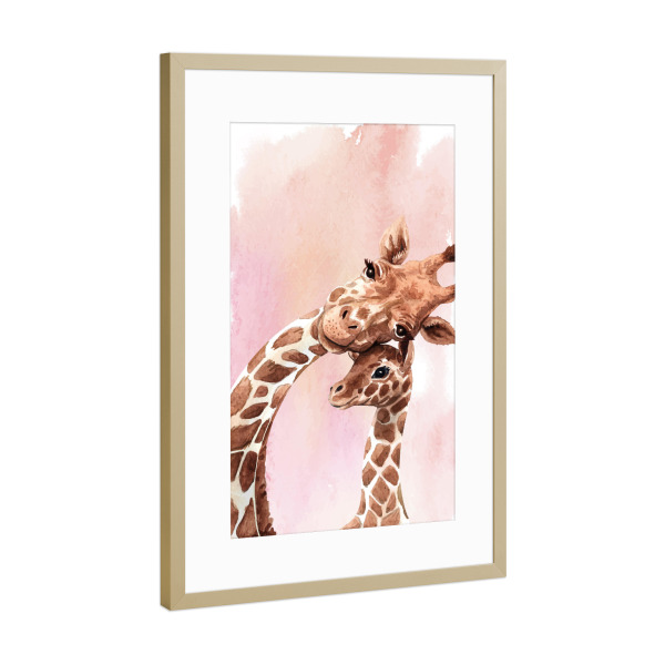 Poster mit Rahmen Gold "Giraffen Mama & Jungtier" artboxONE - Natur,Für Kinder,Tiere