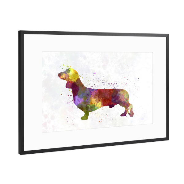 Poster mit Rahmen Schwarz (Metallic) "Dachshund in watercolor" artboxONE - Tiere,Abstrakt