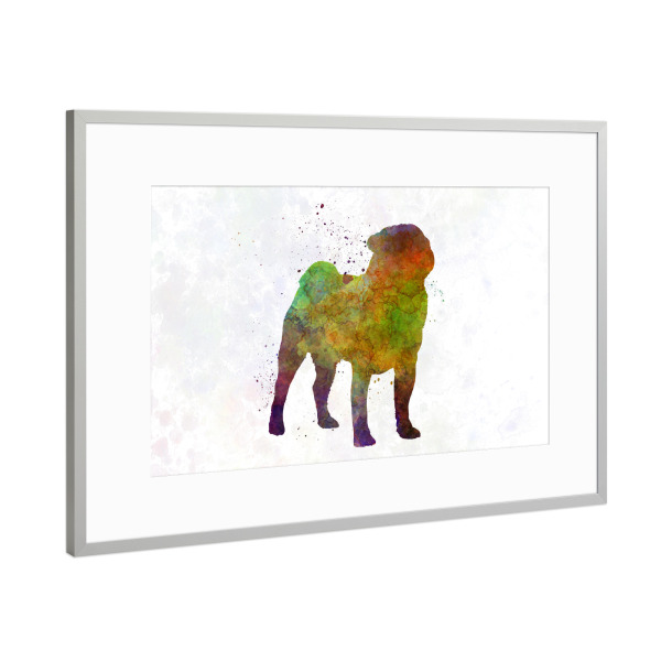 Poster mit Rahmen Silber "Pug in watercolor" artboxONE - Tiere,Abstrakt