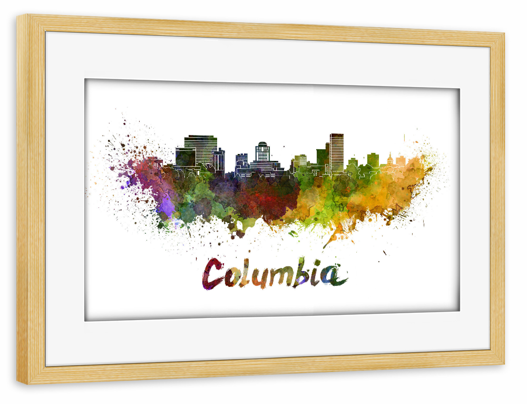 Poster mit Rahmen kiefer "COLUMBIA skyline in watercolor-b" artboxONE - Städte,Reise,Abstrakt,Architektur