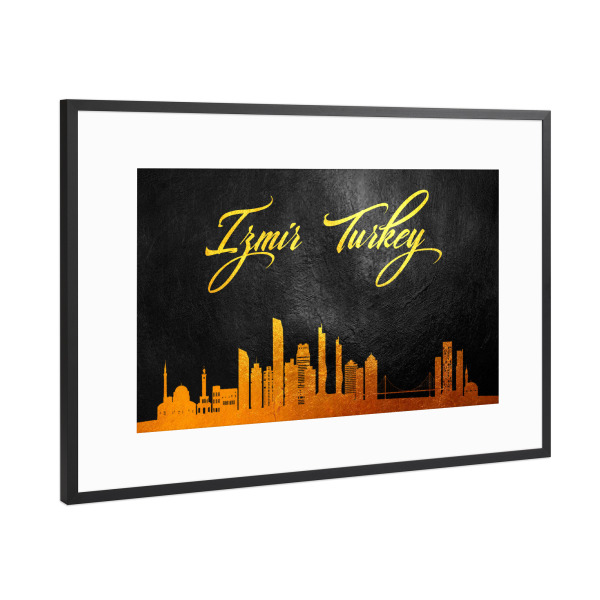 Poster mit Rahmen Schwarz (Metallic) "Izmir Turkey Gold Skyline" artboxONE - Städte - Izmir,Turkey,Gold,Skyline,City,Stadt,Türkei