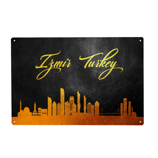 Metall Poster "Izmir Turkey Gold Skyline" artboxONE - Städte - Izmir,Turkey,Gold,Skyline,City,Stadt,Türkei - Blechschild