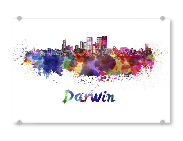 Acrylglasbild "DARWIN skyline in watercolor-b" artboxONE - Städte,Abstrakt,Architektur
