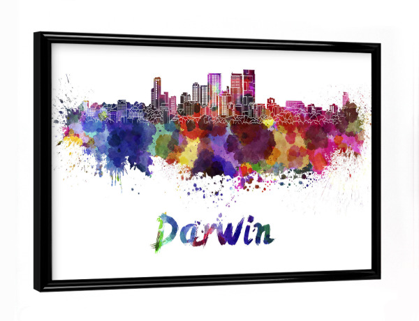 Poster mit schwarzem Rahmen "DARWIN skyline in watercolor-b" artboxONE - Städte,Abstrakt,Architektur