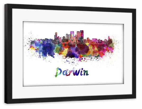 Poster mit Rahmen schwarz "DARWIN skyline in watercolor-b" artboxONE - Städte,Abstrakt,Architektur