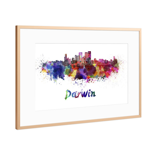 Poster mit Rahmen Kupfer "DARWIN skyline in watercolor-b" artboxONE - Städte,Abstrakt,Architektur