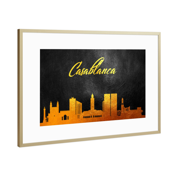 Poster mit Rahmen Gold "Casablanca Morocco Gold Skyline" artboxONE - Städte - Gold,Skyline,Casablanca,Morocco,Marokko,City,Stadt
