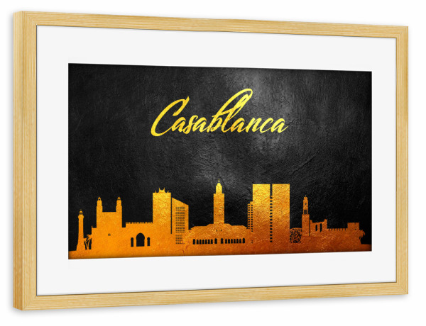 Poster mit Rahmen kiefer "Casablanca Morocco Gold Skyline" artboxONE - Städte - Gold,Skyline,Casablanca,Morocco,Marokko,City,Stadt