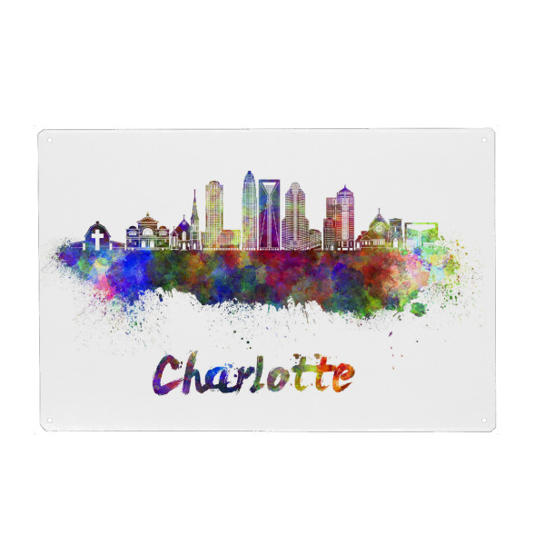 Metall Poster "CHARLOTTE v2 skyline in watercolor" artboxONE - Städte,Reise,Abstrakt,Architektur