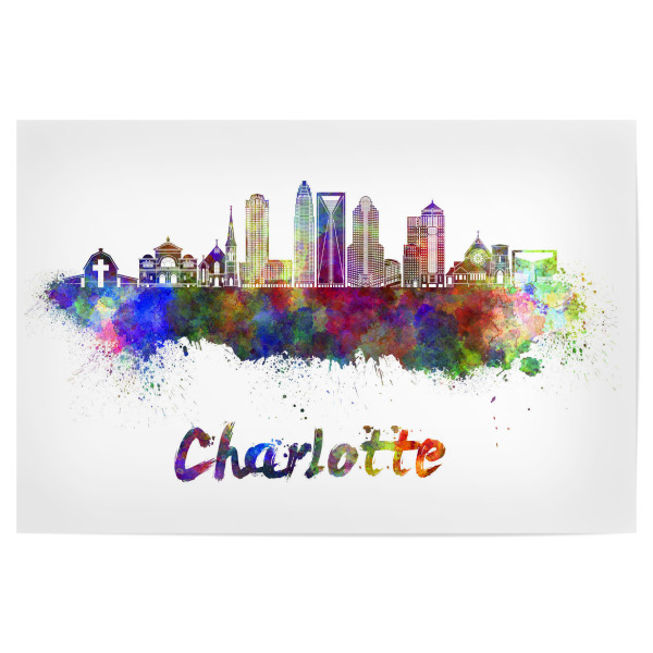 Poster "CHARLOTTE v2 skyline in watercolor" artboxONE - Städte,Reise,Abstrakt,Architektur
