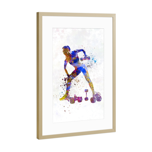 Poster mit Rahmen Gold "Fitness exercise in watercolor" artboxONE - Abstrakt,Sport