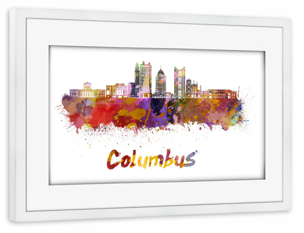 Poster mit Rahmen weiß "COLUMBUS v2 skyline in watercolor" artboxONE - Städte,Abstrakt,Architektur