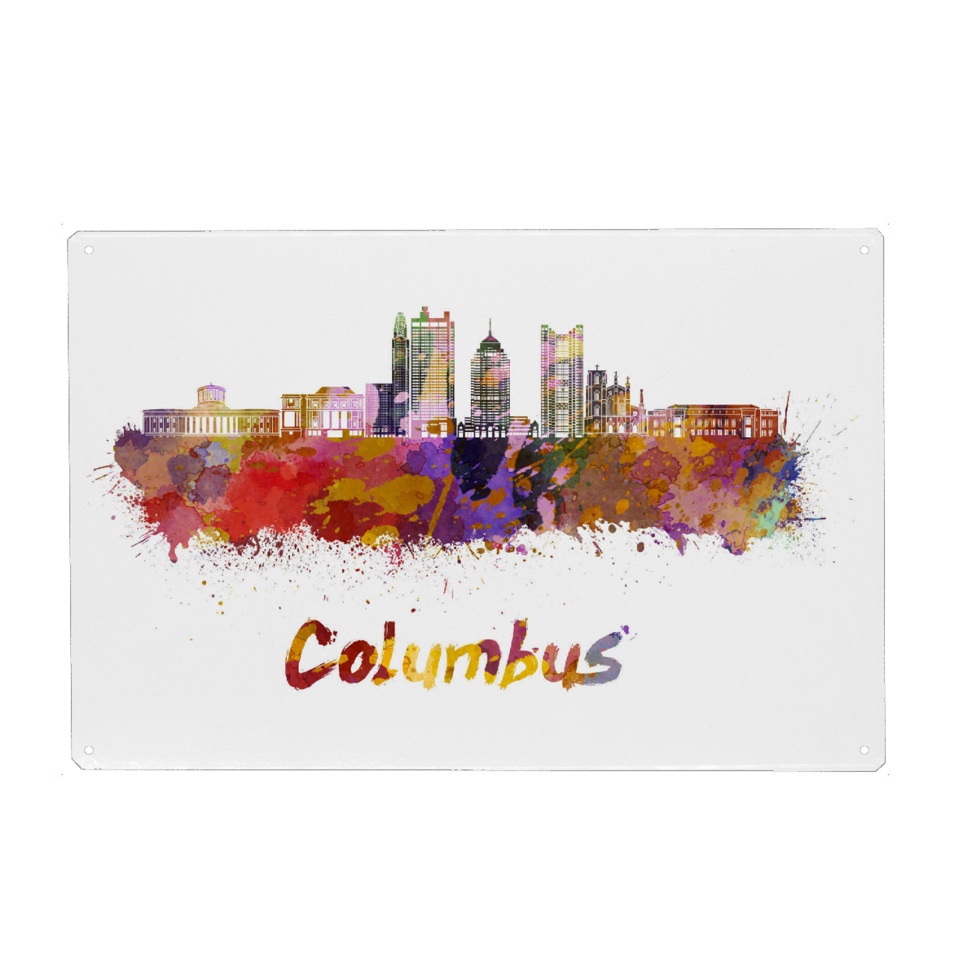 Holzbild "COLUMBUS v2 skyline in watercolor" artboxONE - Städte,Abstrakt,Architektur