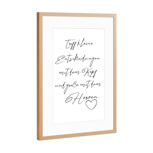 Poster mit Rahmen Kupfer "Herz und Kopf" artboxONE - Typografie