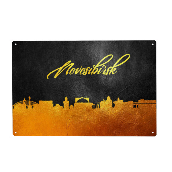 Metall Poster "Novosibirsk Russia Gold" artboxONE - Städte - Novosibirsk,Russia,Gold,Skyline,Russland,Stadt,Reise,Travel - Blechschild