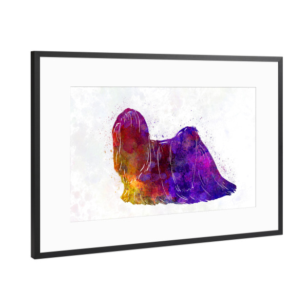 Poster mit Rahmen Schwarz (Metallic) "Lhasa Apso in watercolor" artboxONE - Tiere,Abstrakt