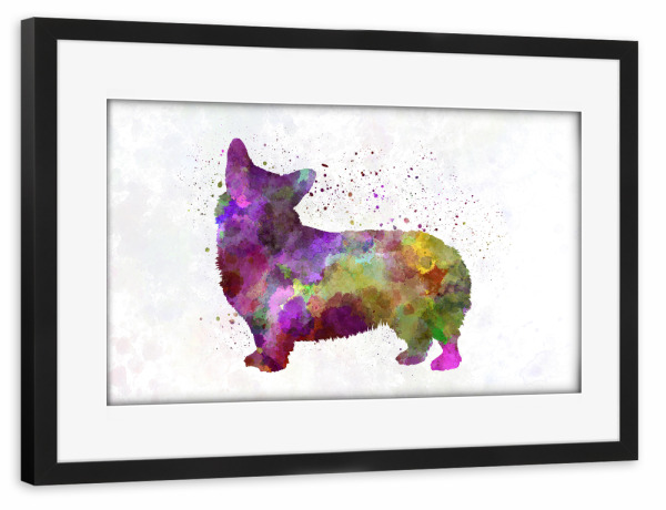 Poster mit Rahmen schwarz "Welsh Corgi Cardigan in watercolor" artboxONE - Tiere,Abstrakt