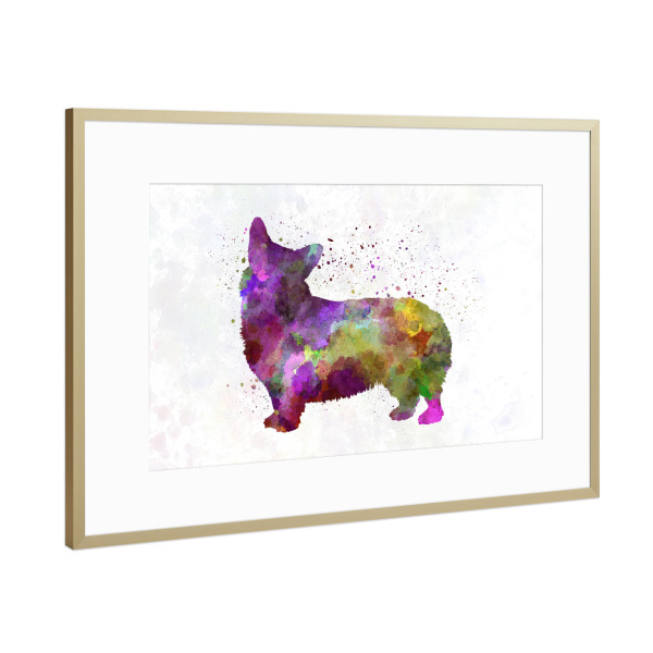 Poster mit Rahmen Gold "Welsh Corgi Cardigan in watercolor" artboxONE - Tiere,Abstrakt
