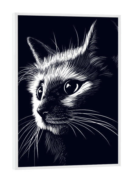 Poster mit weißem Rahmen "Cat in the shadows" artboxONE - Tiere,Schwarzweiß