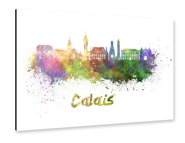 Alu-Dibond "CALAIS skyline in watercolor-b" 30x20 cm artboxONE