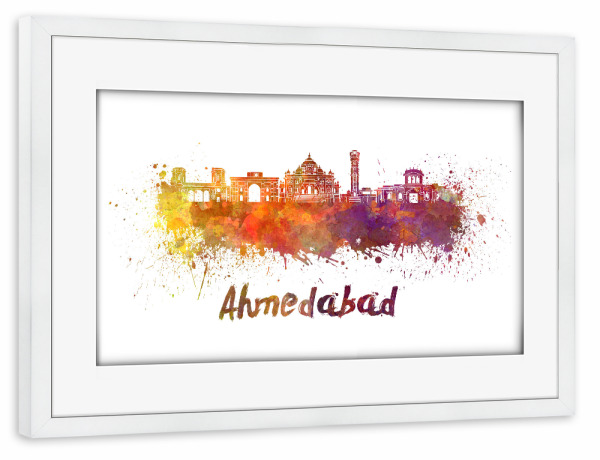 Poster mit Rahmen weiß "AHMEDABAD skyline in watercolor" artboxONE - Städte,Reise,Architektur